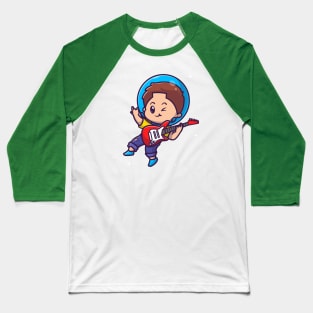 Cute Astronaut Boy Playing Guitar Cartoon Baseball T-Shirt